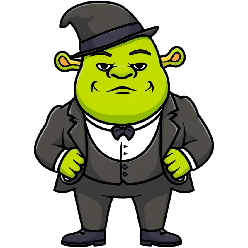 Shrek with a monocle and a mafioso hat emoji