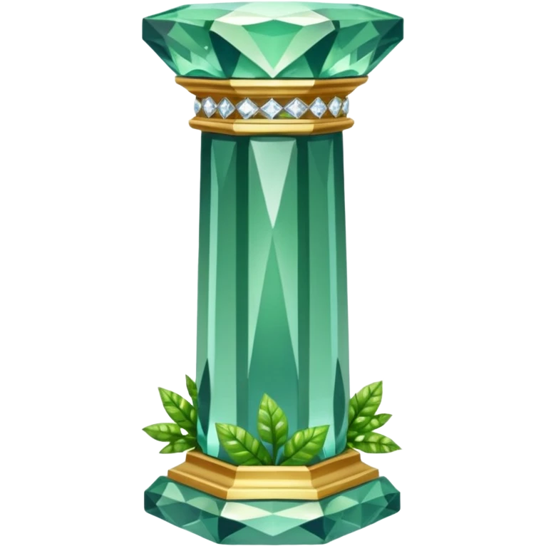 generate beautiful greek crystal pillar intricate front view more beautiful with greenery wrapping around the pillar make the pillar made of diamond emoji