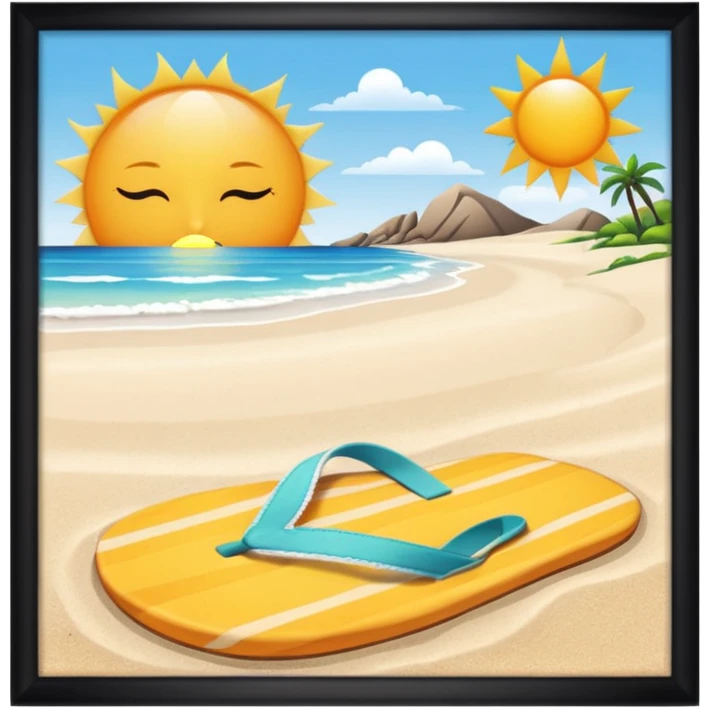 crie uma praia, com sol, e tanga na areia emoji