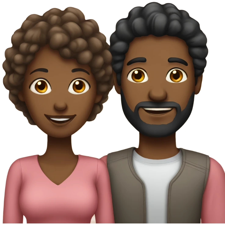 Black couple. Man with short hair and beard with Woman long hair emoji