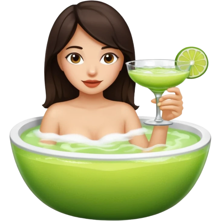 A girl with dark brown hair sitting in a margarita glass like a bath tub  emoji