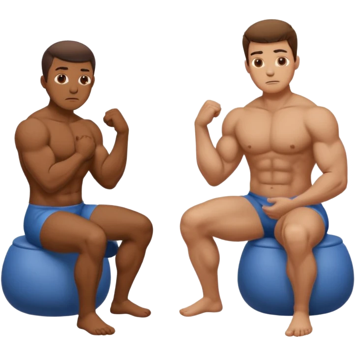 Man poops while sitting until his rectum falls out. There is a man standing nearby who poops standing up and shows off his biceps.  emoji