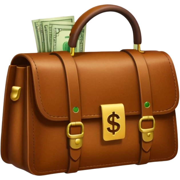 Create a leather bag with a stack of cash inside in authentic Apple emoji style. emoji