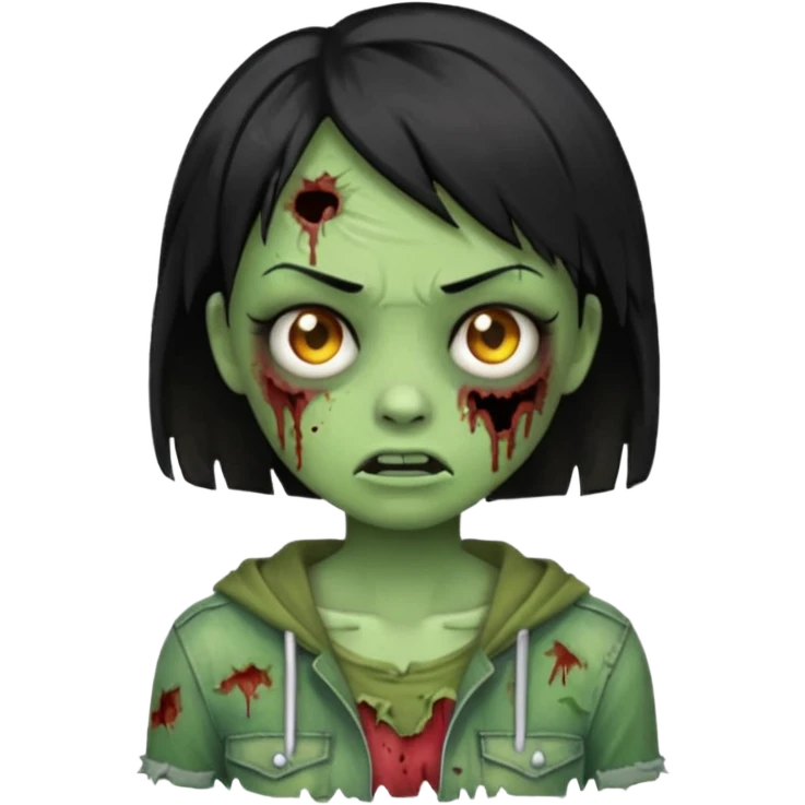 Emoji zombie girl verde com cabelo preto liso  curto emoji