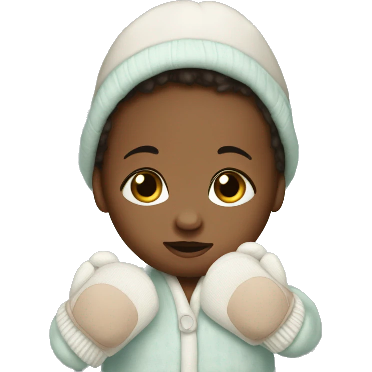 Newborn baby boy with hat onesie and mittens emoji