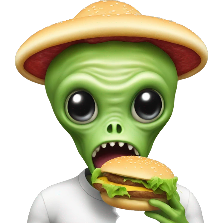 An alien eating a hamburger  emoji