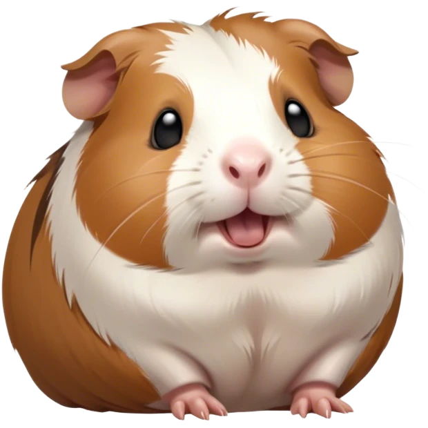 Cinematic Cute Yawning Brown and White Banded Guinea Pig Portrait Emoji, Head tilted slightly with a dramatic, wide-open yawn, revealing a soft, banded fur of brown and white with tiny, droopy ears, round dark eyes barely open in drowsy contentment, Simplified yet irresistibly adorable features, highly detailed, glowing with a soft, cozy glow, high shine, relaxed yet expressive, stylized with a touch of whimsy, bright and endearing, soft glowing outline, capturing the essence of a sleepy yet affectionate guinea pig, so drowsy it feels like it could stretch out of the screen and curl up for a nap! emoji