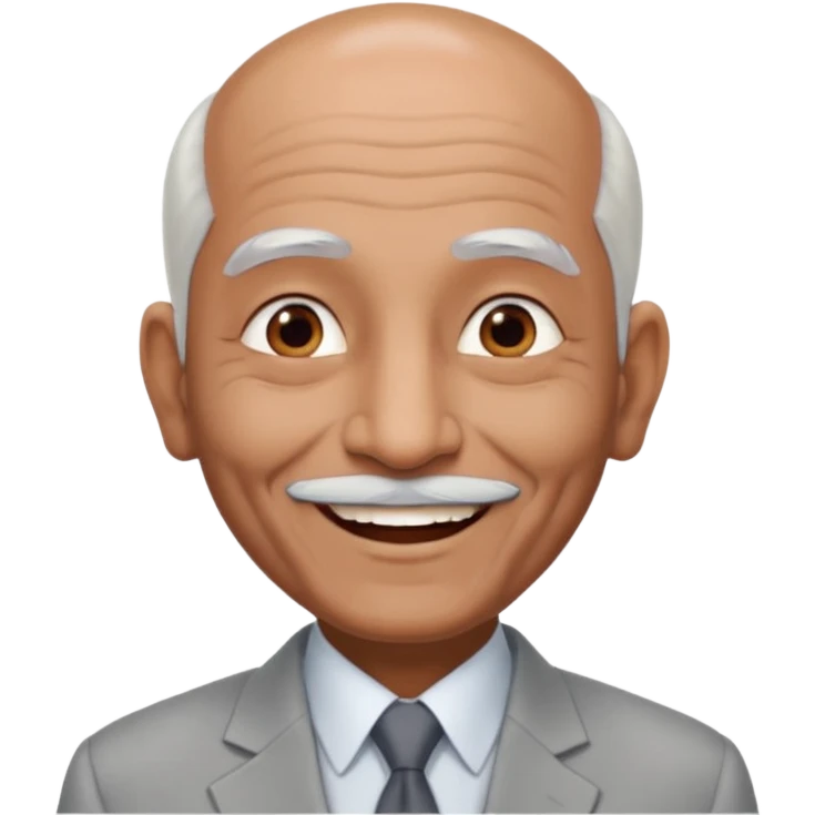 70 yr old indian man, almost bald, some white hair, light grey business suit, big smile, dark brown skin, no moustache
 emoji