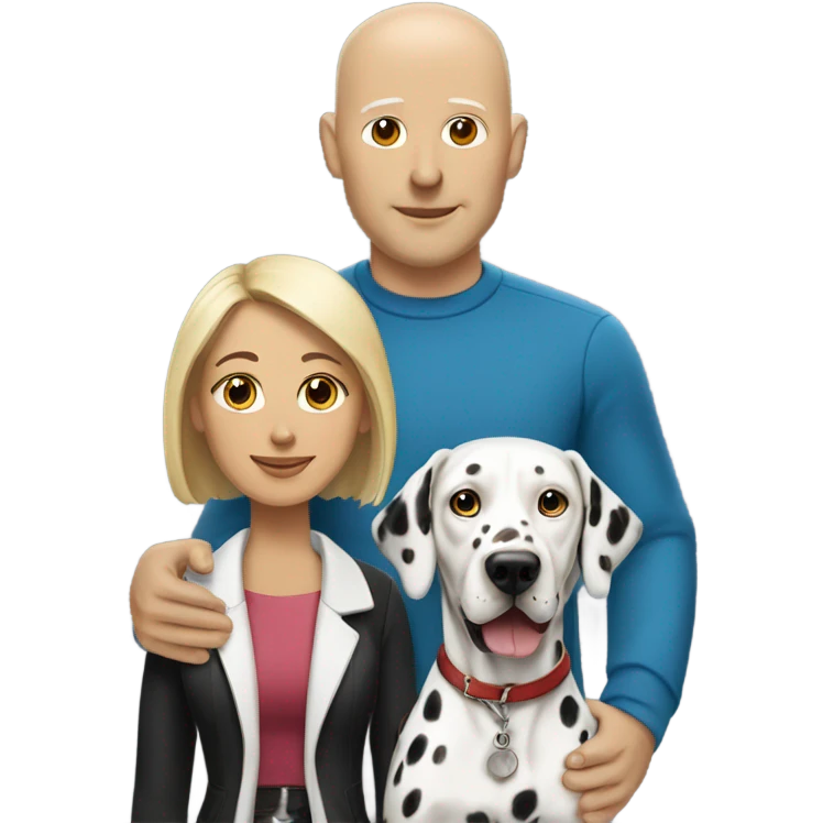 A bald white man with a medium-brown-skinned woman and a Dalmatian dog beside them. emoji