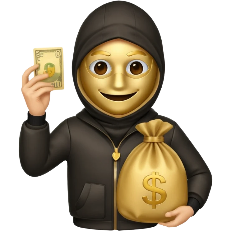 Robber emoji holding a 💰 wearing a mask that is made of robber suit without showing his hand the 💰 need to be in the left emoji