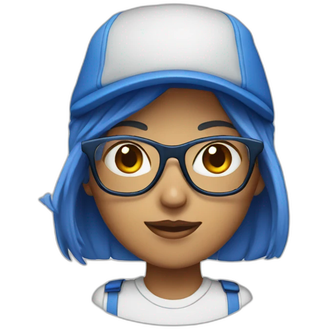 female wearing a blue cap, glasses emoji