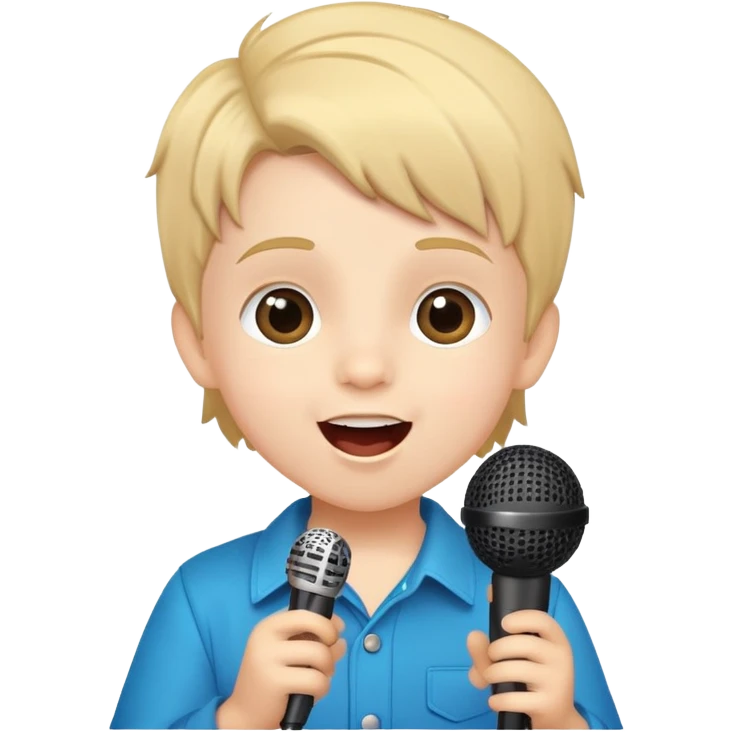 child singing with a microphone, cheerful and musical emoji