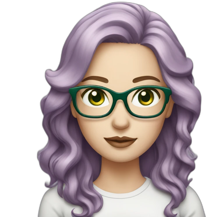 White-curvy-woman-purple-long-wavy-hair-green-eyes-square-glasses emoji