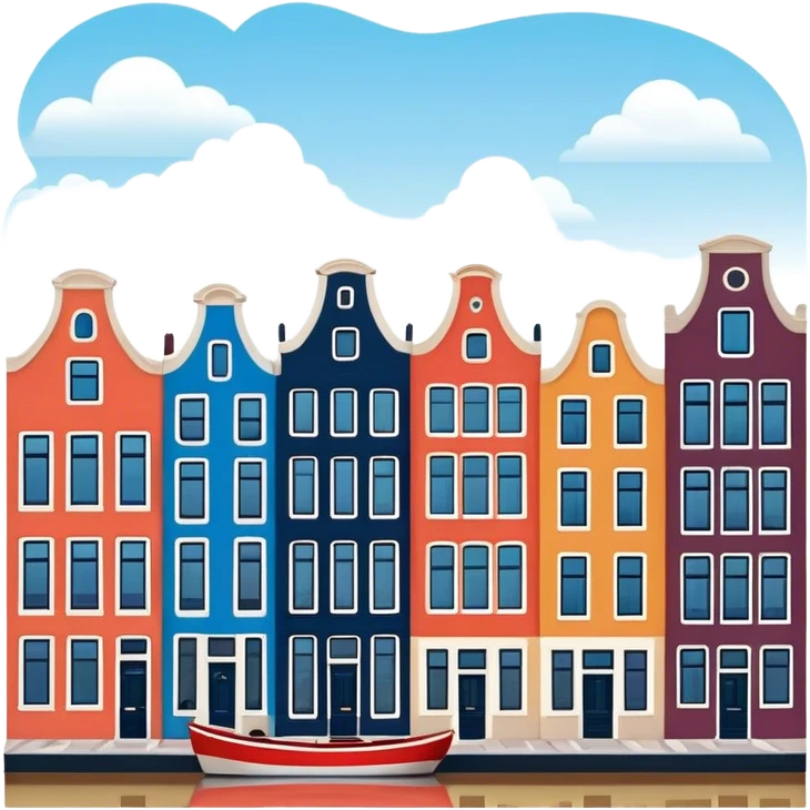 Cinematic Realistic Amsterdam Canal Houses Landmark Emoji, featuring narrow, gabled facades in vibrant colors. emoji