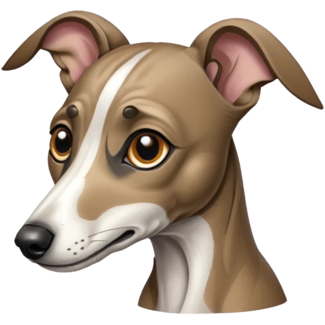 Create a brindle whippet emoji with long Dobby looking ears  emoji