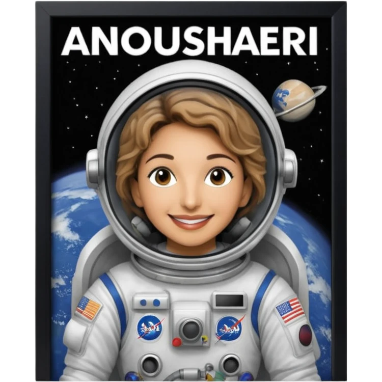 یه عکس و مطلب درمورد زندگی انوشه انصاری در قالب یه برگه اول روزنامه برام درست کن با توضیحاتی در مورد انوشه انصاری و قابل خواندن باشه و یه عکس و سر تیتر در این روزنامه کار شده باشه emoji