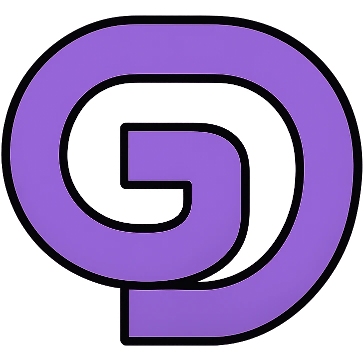 Create a modern, minimalist icon using the letters 'GD' in a creative, abstract way, inspired by the provided 'PW' icon. The design should merge or intertwine the 'G' and 'D' into a unique, memorable shape suitable for a tech brand. Use the color hsl(250, 60%, 70%) for the main shape, with a background in hsl(251, 100%, 95%). No gradients, no text, just the stylized 'GD' as a shape. emoji