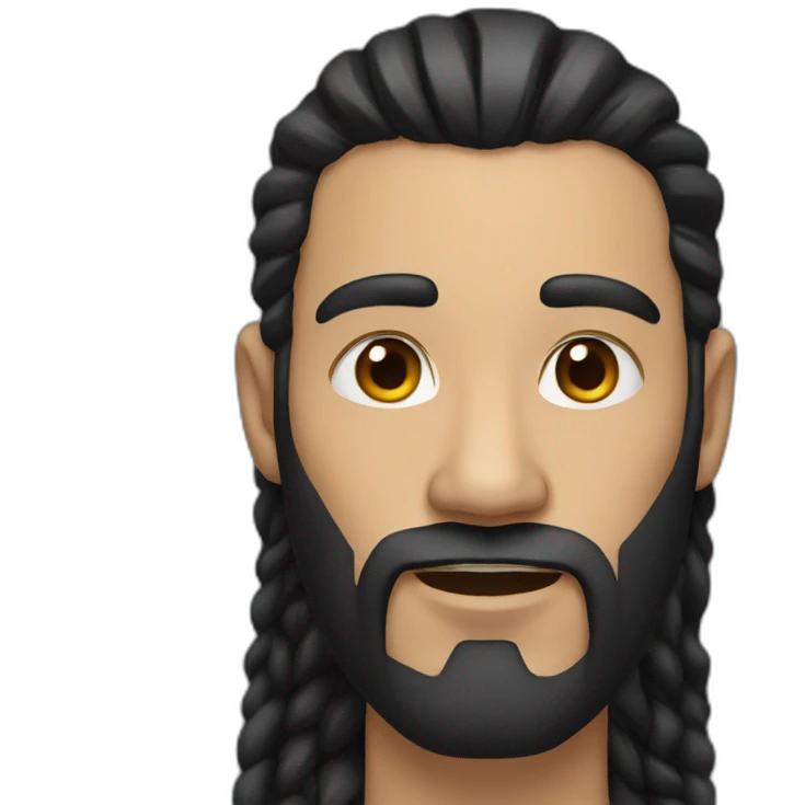 a man with long black hair, a beard and piercing in mouth emoji