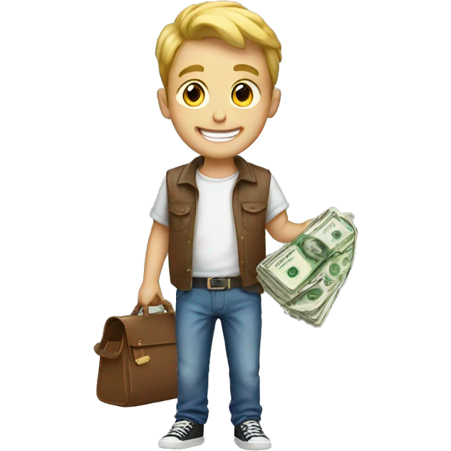 smiling boys in casual wear with money emoji
