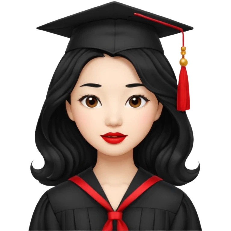 Graduate asian black hair with wavy hair long  with red stash  emoji