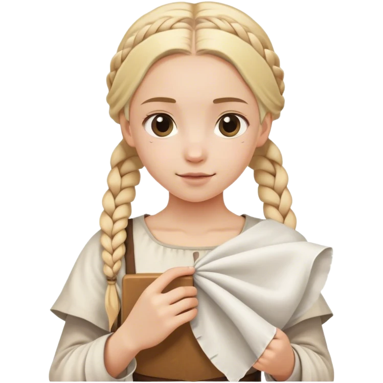 girl with blond braids holding a white square of cloth, medieval age emoji