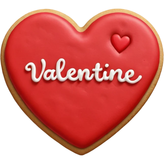 Heart-shaped cookie with smooth red icing, write 'Happy Valentine's day' on top of the red icing in white icing emoji