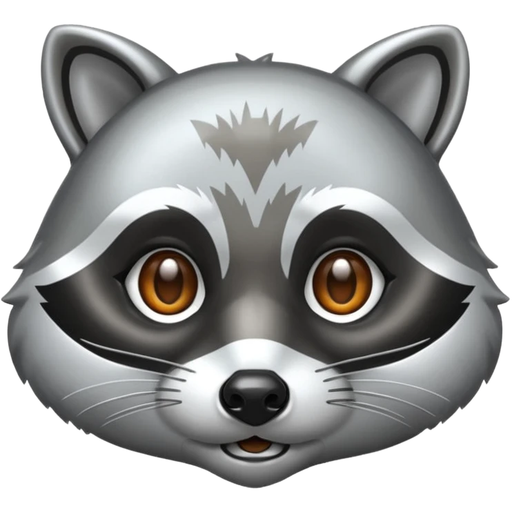 Metallic silver racoon face emoji