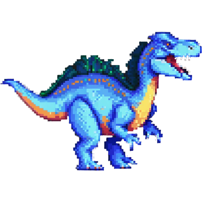 spinosaurus dinosaur in pixel art style, retro video game sprite emoji