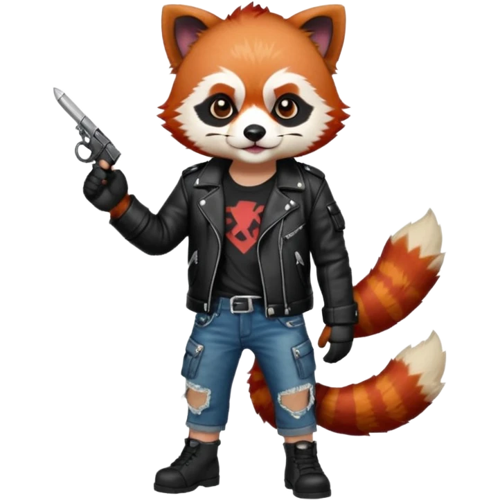 full body punk red panda with red and black hair with a blunt in hand  emoji