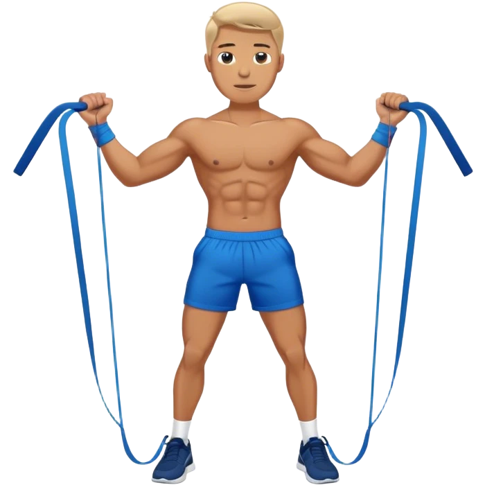 fit man with blue shorts resistance bands exercises emoji