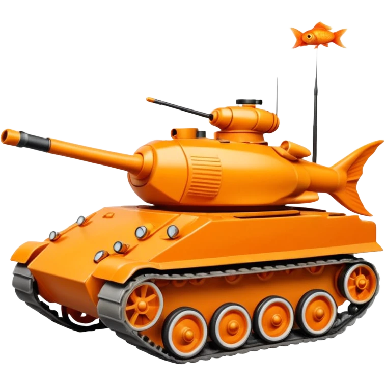 goldfish driving an army tank, iOS emoji style emoji