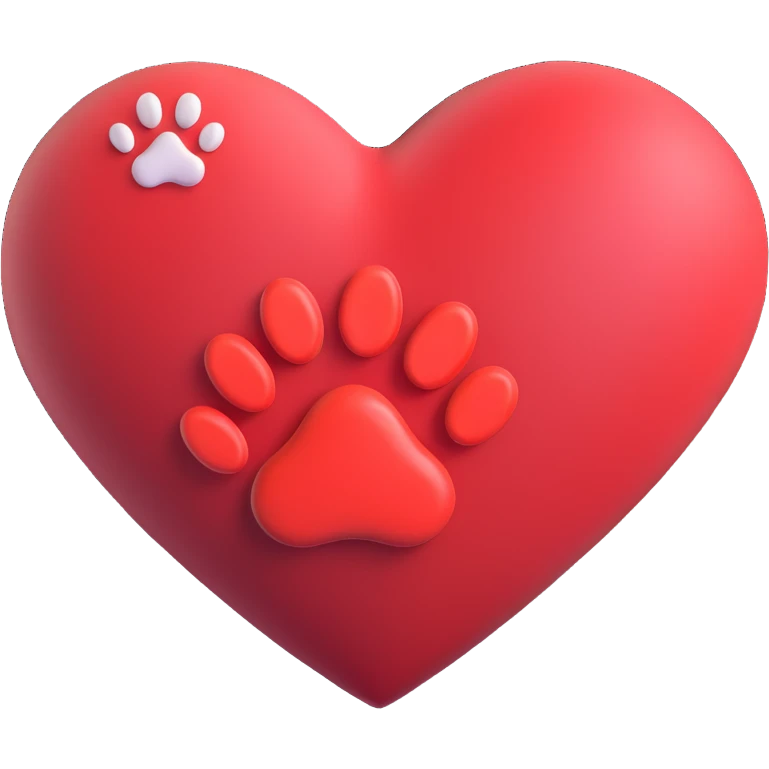 3D emoji-style heart with a dog paw print inside, visually merging dog and heart for a tab icon emoji
