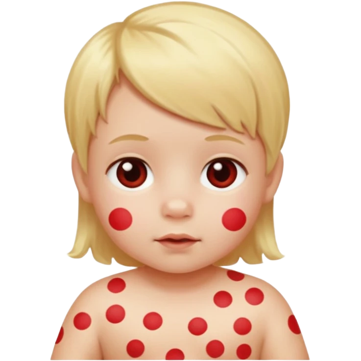 bebe com bolinhas vermelhas pequenas pelo corpo de tamanhos variados e loiro emoji