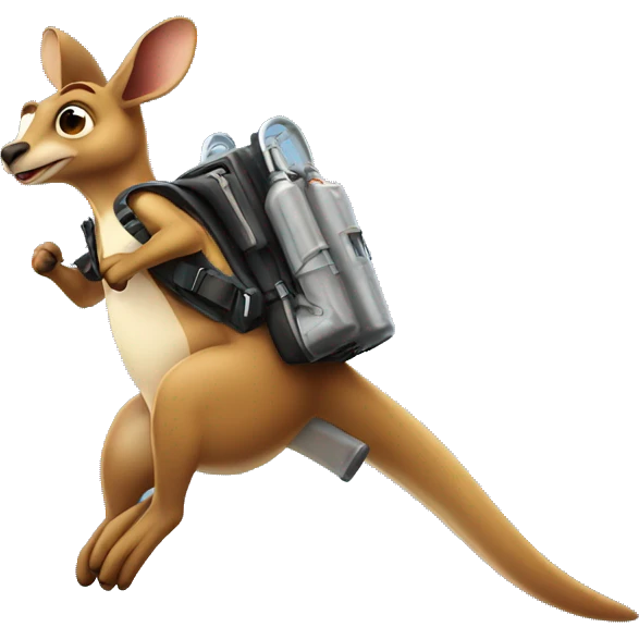 mean Kangaroo flying with jet pack emoji