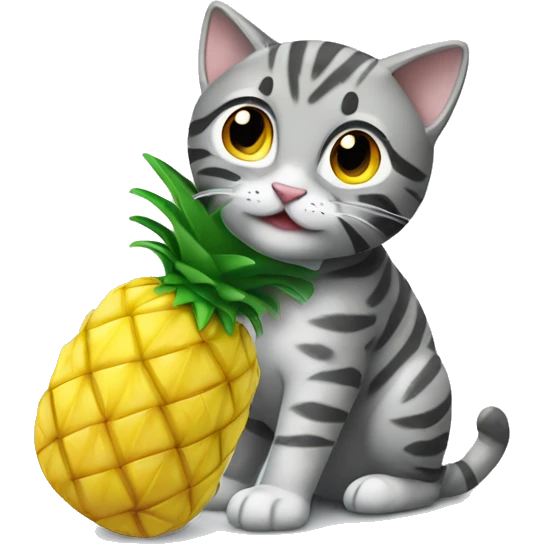 gray tabby playing with pineapple emoji