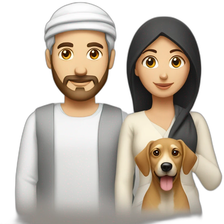caucasian man with arab woman with 2 dogsvue js logo emoji