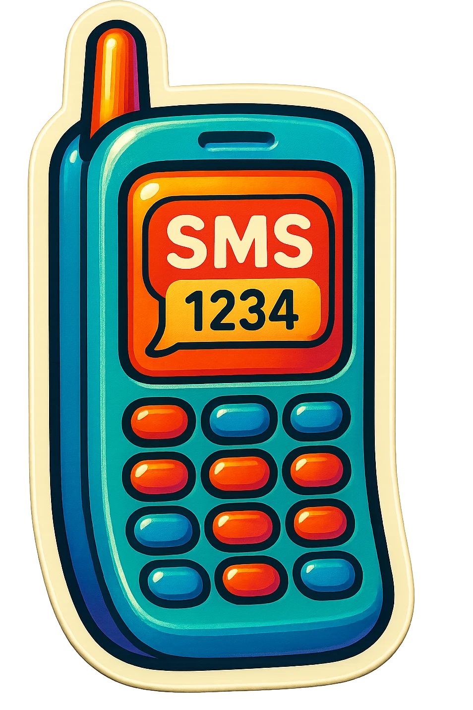 A retro phone with an SMS code, vintage design and bright colors emoji