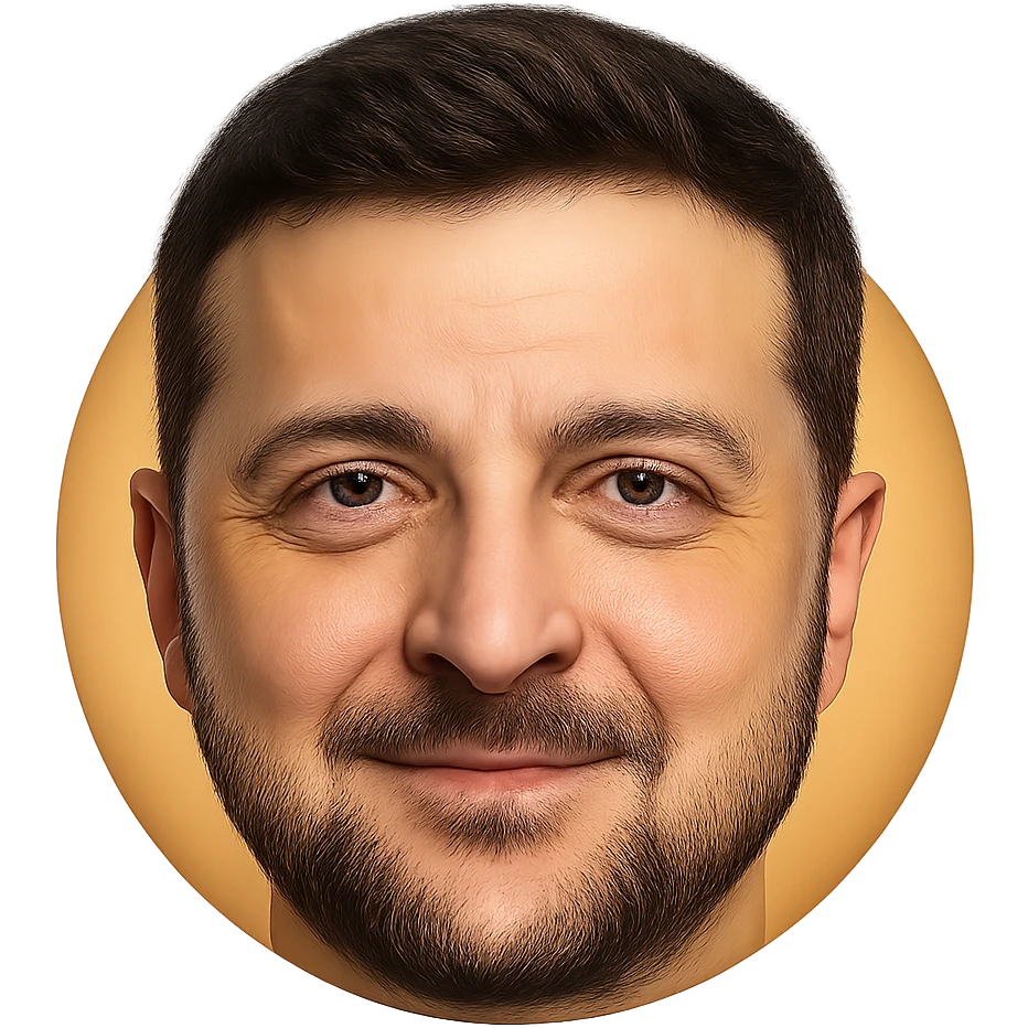 portrait of Vladimir Zelensky as a round face emoji with highly detailed and accurate facial features, realistic hair and beard, expressive eyes, friendly expression, high quality emoji