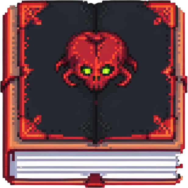 red cursed book in pixel art style emoji
