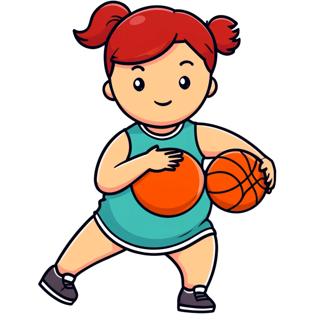 Redheaded girl with a basketball positioned like the pregnant woman emoji, but with a basketball instead of a belly emoji