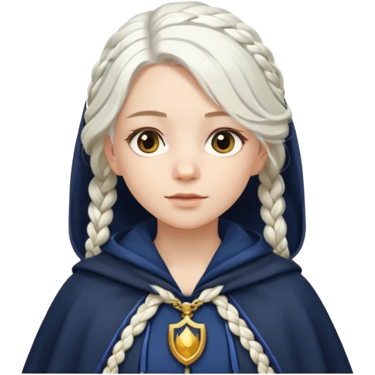 braid white hair girl, navy cloak emoji