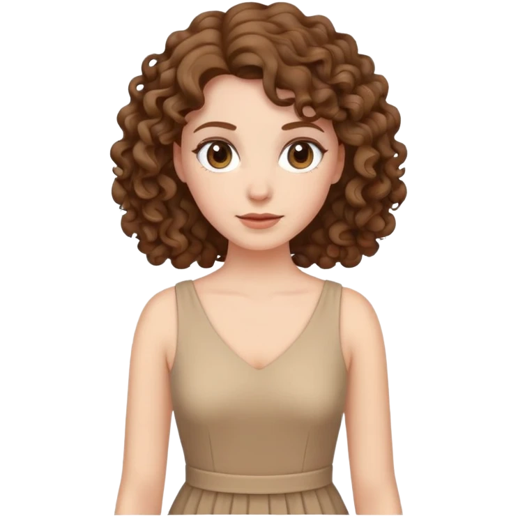 white woman with curly brown hair wearing a beige dress emoji
