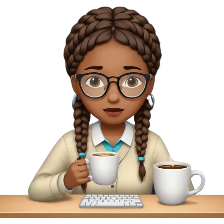 Make a black female software engineer with glasses  and braids coding, crying and drinking coffee emoji