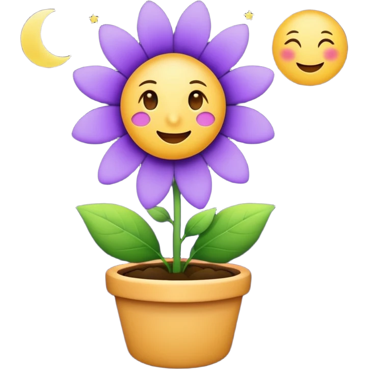 Ein kleines Emoji einer dunklen, leuchtenden Blume mit violetten, glühenden Blütenblättern und einem hellen Mond in der Mitte emoji