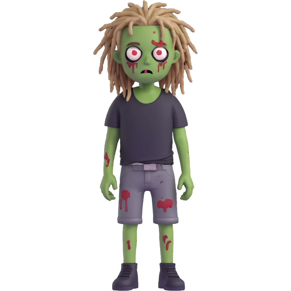 zombie boy with messy dreadlocks, black shirt, cartoonish emoji style emoji