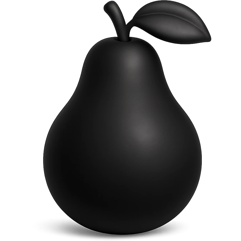 Create a 3D pear emoji in the color #000000, matching the style of the reference image, with a transparent background. emoji
