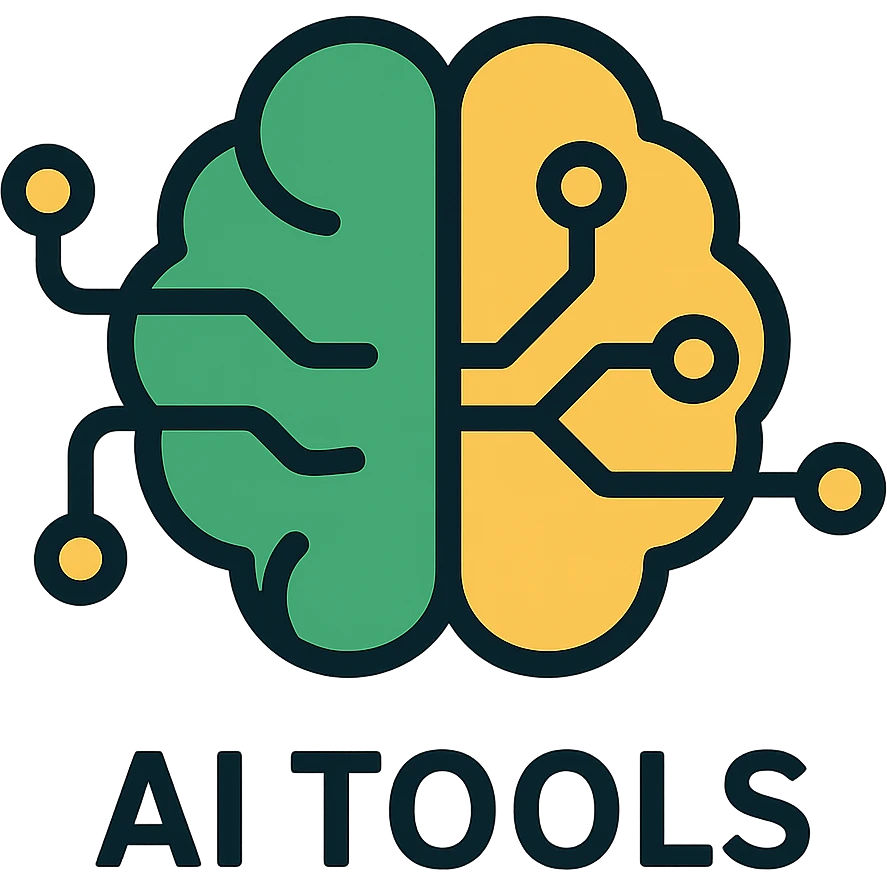 Modern logo for an AI tools website, abstract brain or circuit motif, clean lines, in the style of a color outline icon, using a green and yellow color scheme, with no background. emoji