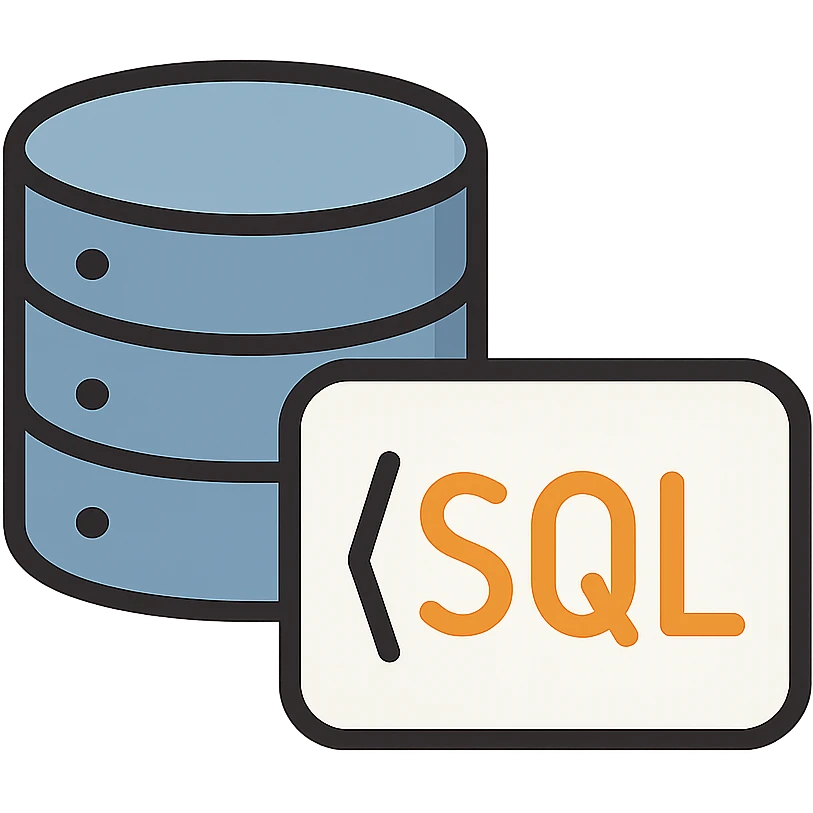 flat toon style icon of a database with code brackets, representing SQL emoji