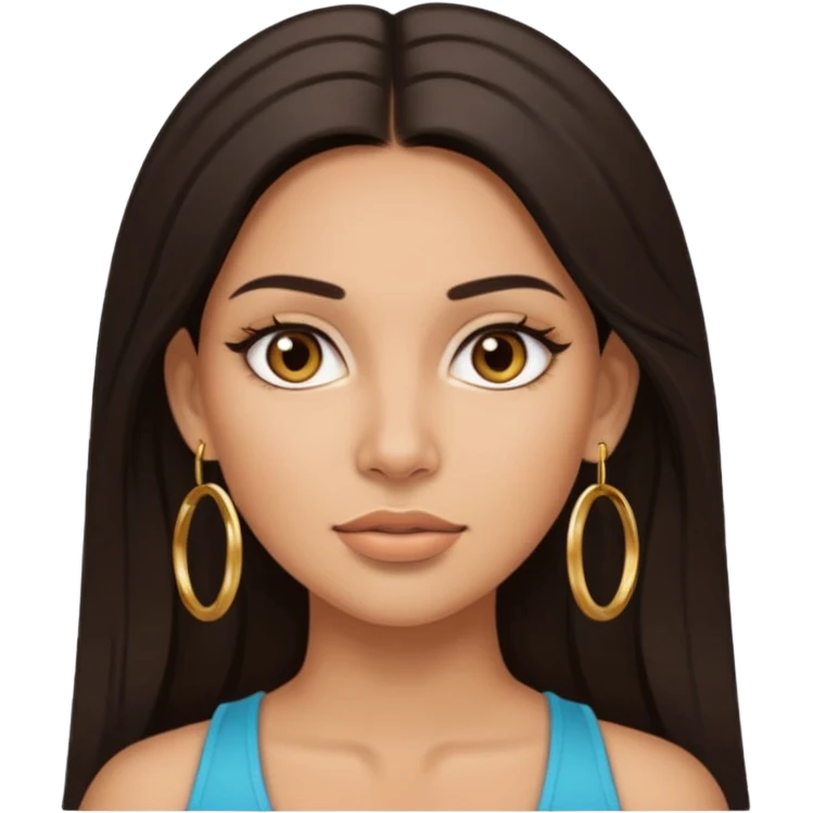 Attractive tan hispanic woman with a wide face, baddie look, Long straight dark hair and gold hoop earrings and brown eyes emoji