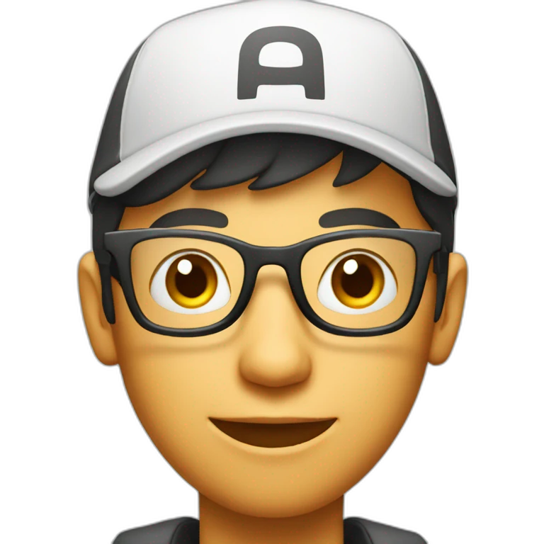 Young man with glasses and cap That it has the letter A and is red in color playing on a cell phone  emoji